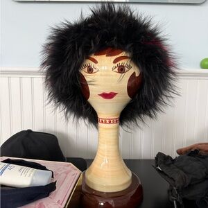 Black and Red Fur Headband and/or scarf gently worn